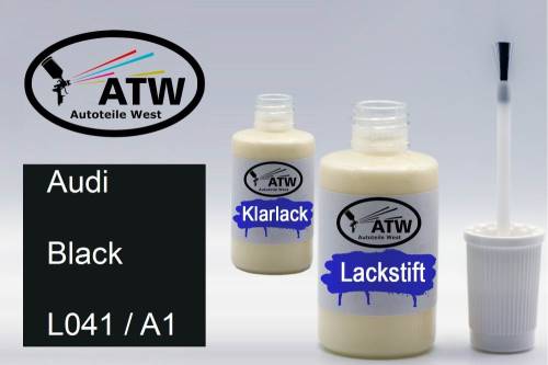 Audi, Black, L041 / A1: 20ml Lackstift + 20ml Klarlack - Set, von ATW Autoteile West.